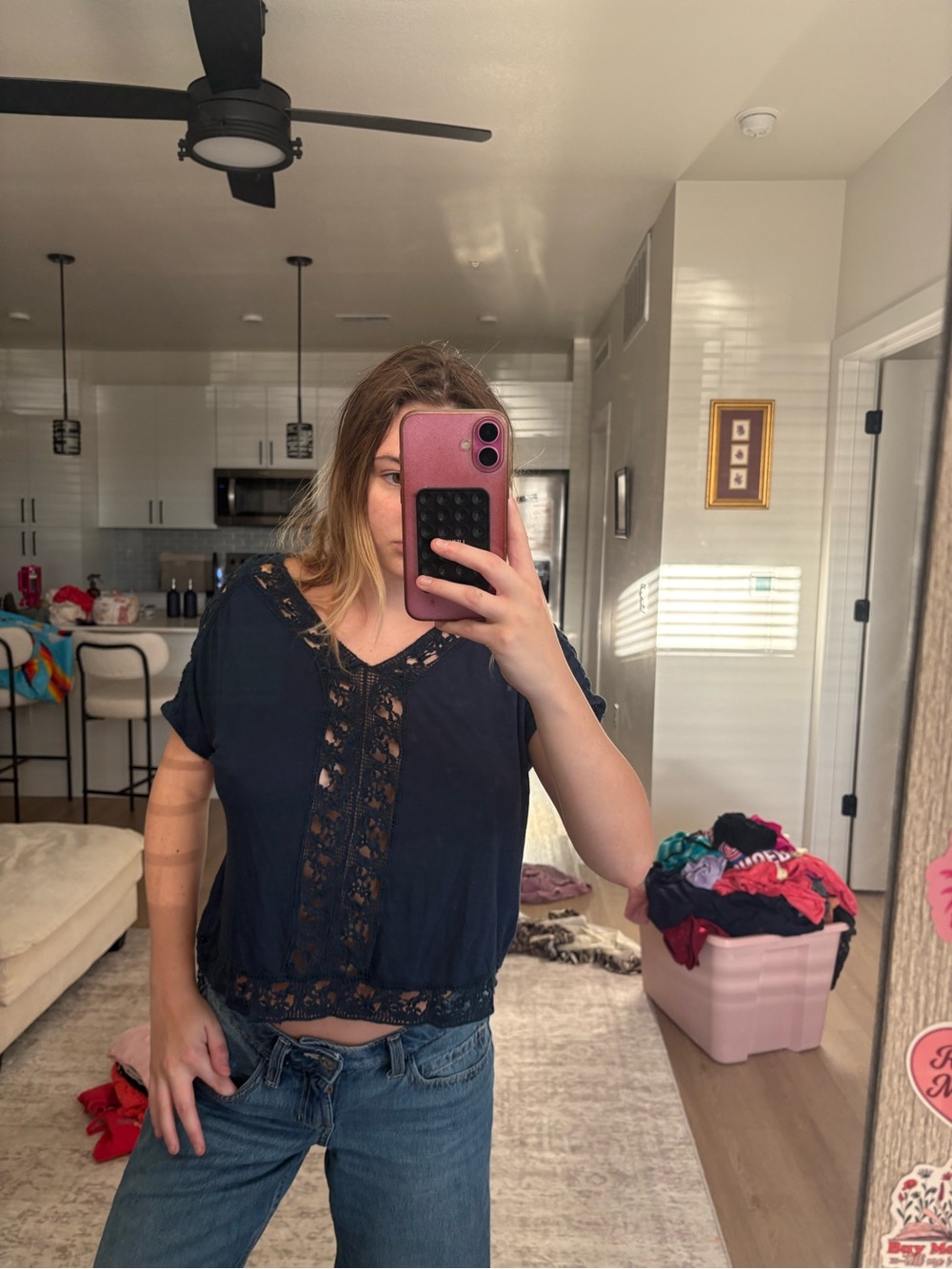 Rue21 Navy Lace-Trim V-Neck Crop Top